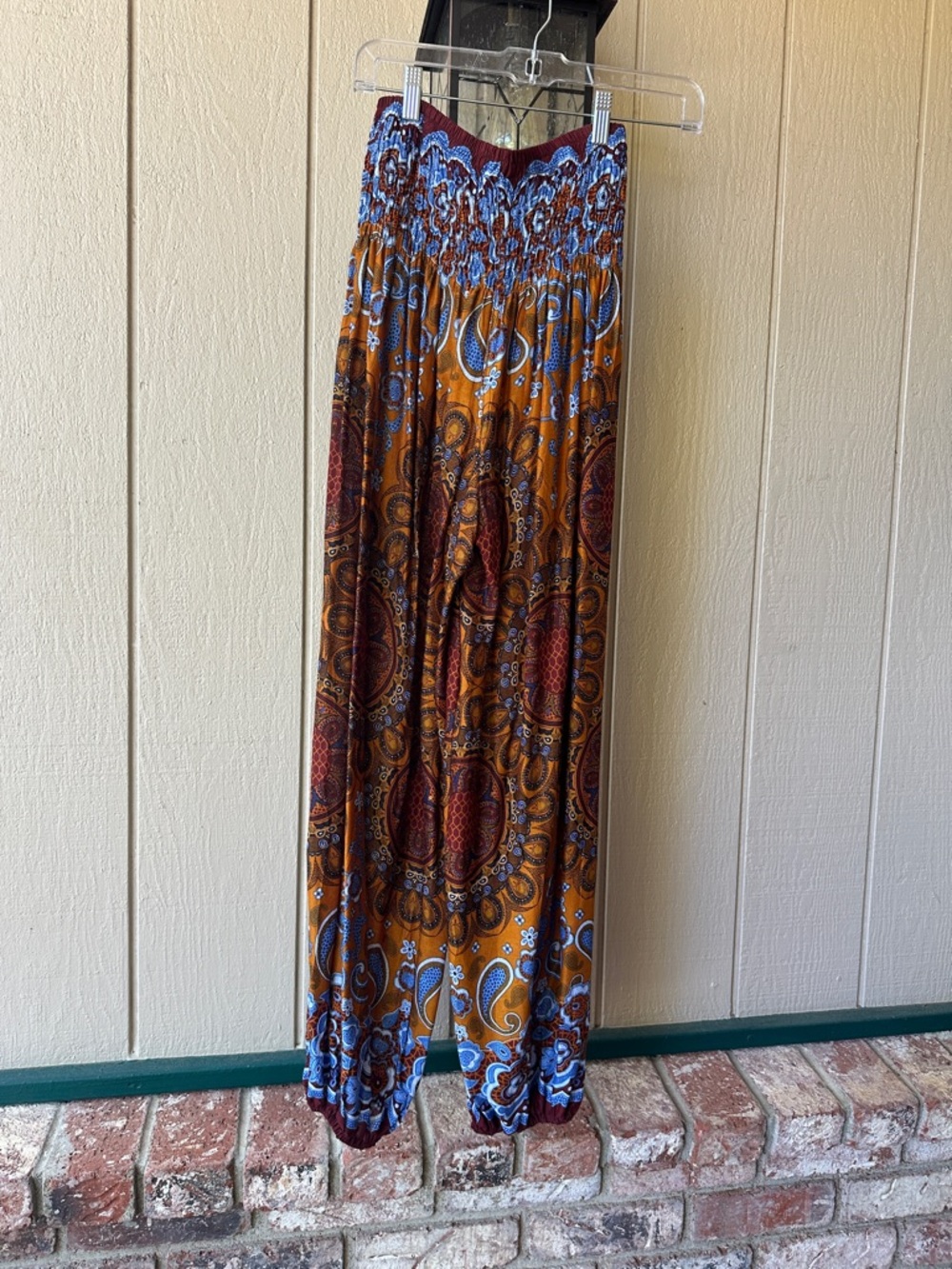 Boho Paisley Smocked Waist Pants in Mustard